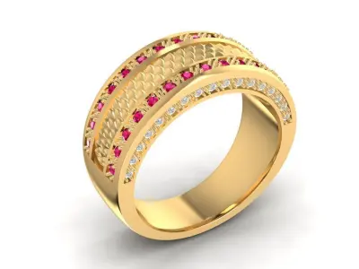 Luxury Women Multi Row Band Ring with Gemstones 1591 3D print model