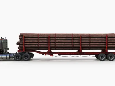 Cabover log semitruck Low-poly 3D model