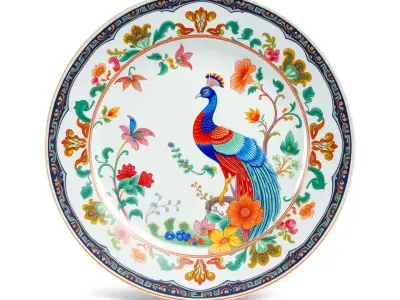 Peacock Porcelain Plate model pack Low-poly 3D model