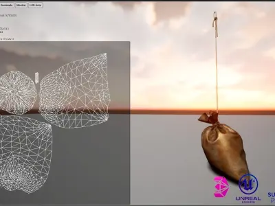 medieval hanging bags Low-poly 3D model