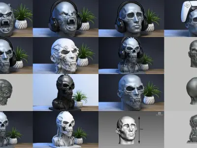 23 skull robot headphone stand sculpture ps5 controller 3D Model Collection