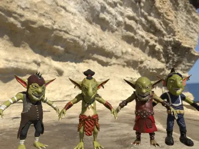 Four Goblins Game-Ready And Animation-Ready Low-poly 3D model