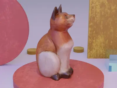 Cat wood statue 01 high-poly 3D model