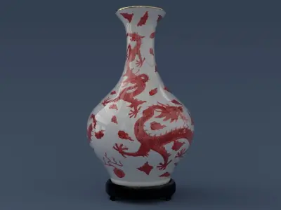 Dragon vase - green - optional red Low-poly 3D model