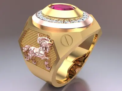 Horse rings - Mens ring - N2389 3D print model