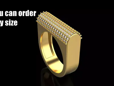 Signet ring with gems model 651 3D print model