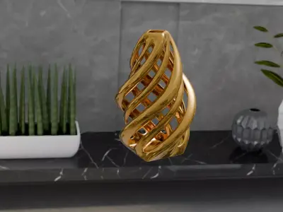 Golden Spiral Vase High-Quality 3D Model Low-poly 3D model