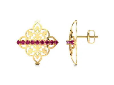 Flower Ornate Stud Earrings 3D print model