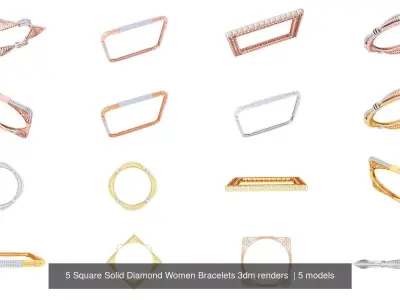 5 Square Solid Diamond Women Bracelets 3dm renders  3D Model Pack