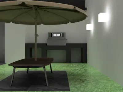 Barbecue room with table and umbrella Free 3D model