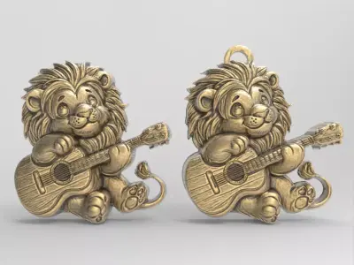 lion with guitor keychain decor  3D print model