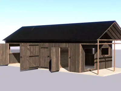 Wooden Garage for Car and Motorcycle with Small Workshop V2 Low-poly 3D model