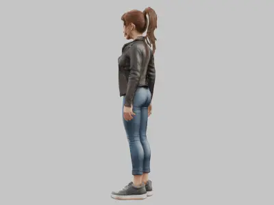 Realistic Female Character in Jeans and Jacket Low-poly 3D model