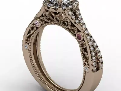 Round halo engagement ring with criss cross shank 3D print model