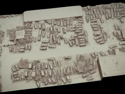 abandoned cars wreckage terrain  drone scan 3D model
