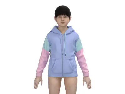 Kids female zipper hoodie 3D model