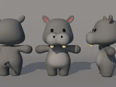 Rigged Cartoon Hippo Low-poly 3D model