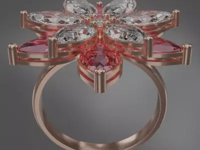 six leaf flower ring rose gold with gemstone 3D model jewelry 3D model