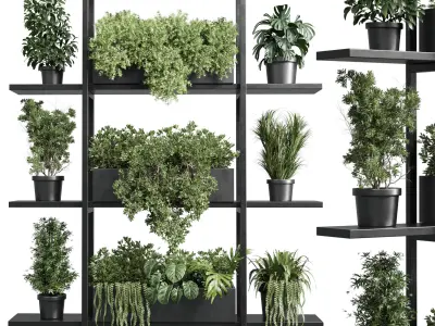Standing metal shelf with a set of plants Low-poly 3D model