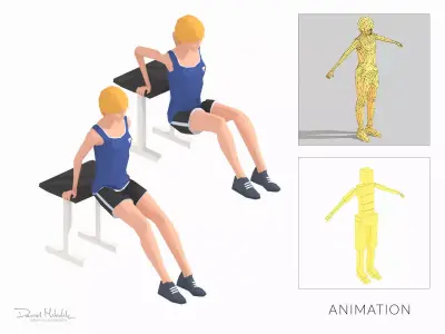 Chair Pushups Exercise woman Animation Low-poly 3D model