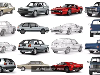 Set of retro cars 1 3D Model Pack