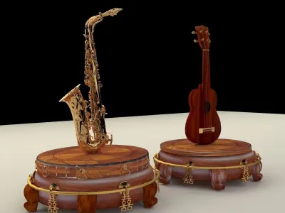 Chinese display stand with ukulele and saxophone 3D model