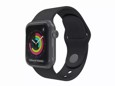 Apple Watch 3 - Silver Aluminium Case with Black Sport Band Low-poly 3D model