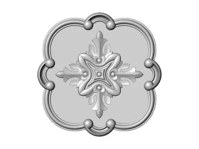 Rounded square floral carving detailed scrolls frame rosette 3D print model