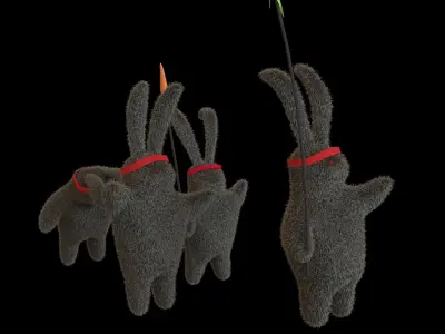 Stylized furry rabbits collection low poly Low-poly 3D model