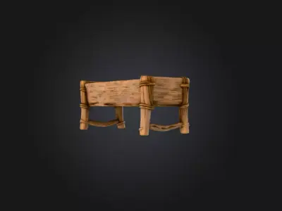 Rustic Wooden Trough Low-poly 3D model