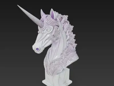 3D Printable Unicorn Bust   Ornate Fantasy Collection 3D model