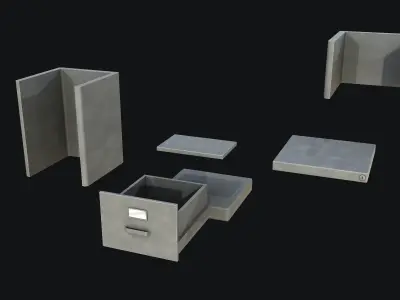 Filing Cabinet Modular Grey PBR Game Ready Low-poly 3D model
