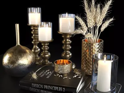 set525 gold vase with candle 3D model
