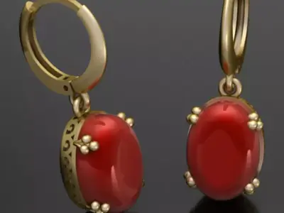 Luxury Classic Earing - Red Opal 3D print model