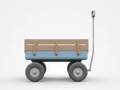 Wooden Cart On Four Wheels 3D model