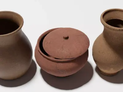 Jugs and Pot with Lid Low-poly 3D model