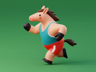 Cartoon Horse Character Rigged Fitness Poses Illustration  Low-poly 3D model