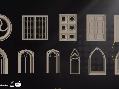 Gothic Window Pack Low-poly 3D model