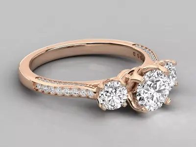 Luxury Pave Three Stone Diamond Engagement Ring CAD STL 3D print model