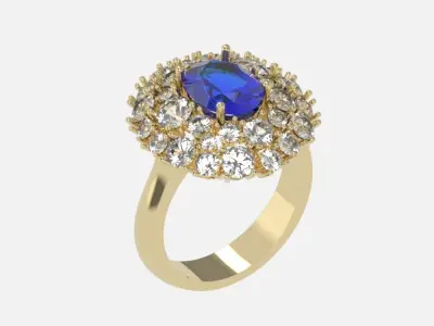 ring with stone oval 3D print model
