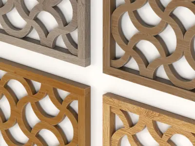 Wood Arabic Islamic pattern decorative grill screen 3D model