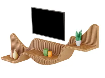Parametric TV 31 Wavy Wooden shelf Decor - wood cutting machines 3D model