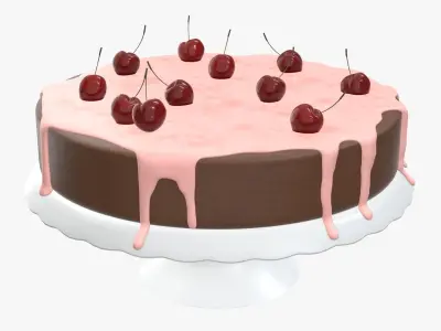 Cake with cherry on top 3D model