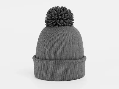 Winter Hat V3 - Grey Knitted Beanie with Pom-Pom 3D model