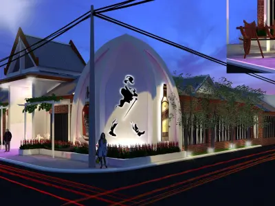 Restaurant wall with plants and grasses 3D model