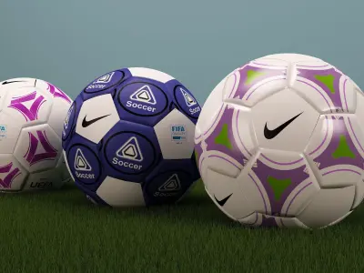 5 soccer balls 3D model