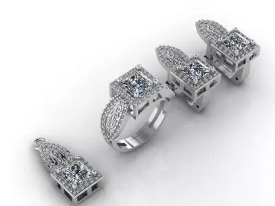 Mini Set Ring Pendant Earrings STL 3DM Womens Jewelry 3D print model