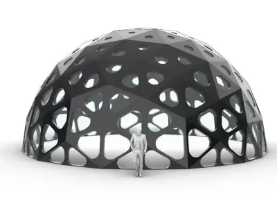 Geodesic Dome with Dynamic Perforations and glass panels 3D model