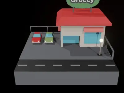 3D low poly grocery store  Low-poly 3D model