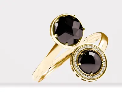 Yellow Gold Ring with Black Diamonds  CGI and 3D Print Model 3D print model